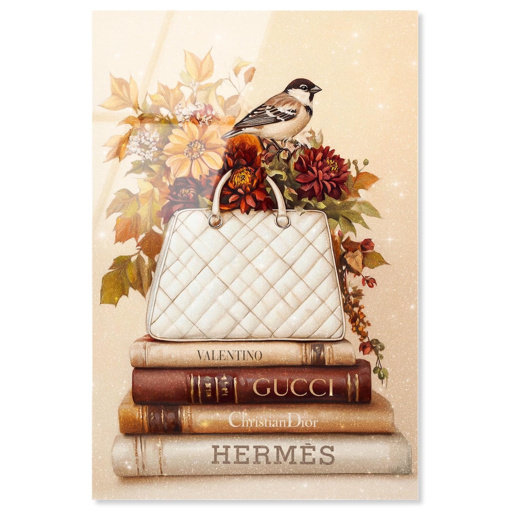 Little Bird Fall Flowers Glam Acrylic by Art Remedy, Ready to Hang