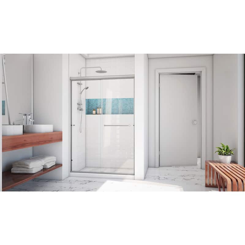 DreamLine Alliance Pro LT 44 - 48 in. W x 70 3/8 in. H Semi-Frameless Bypass Sliding Shower Door in Brushed Nickel & Clear Glass