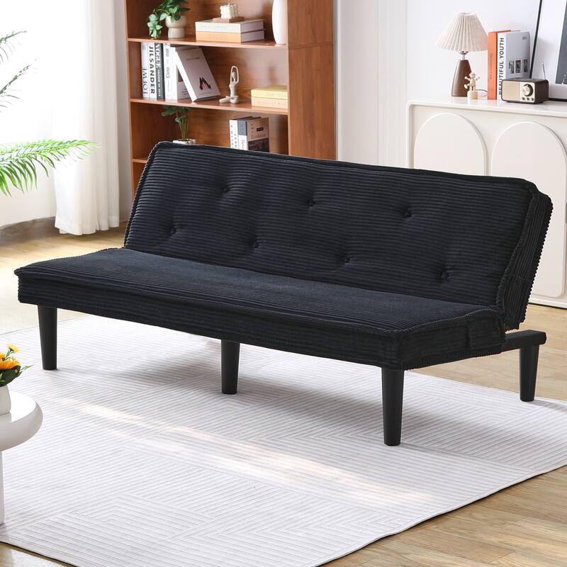 This 66-inch corduroy sofa bed can switch between the two comfortable forms