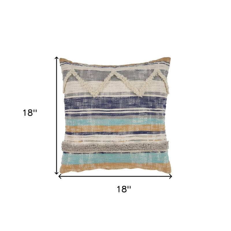 HomeRoots 18" X 18" Beige Blue and Gray Geometric Cotton Zippered Pillow