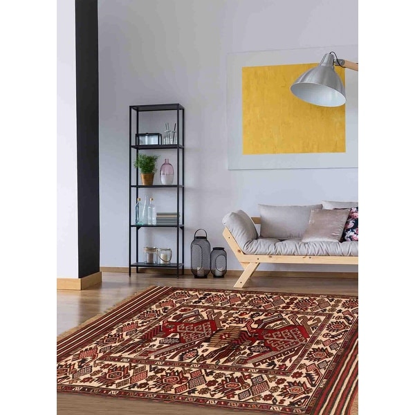 eCarpet Gallery Area Rug for Living Room Hand-Knotted Wool Rug Bedroom Tajik Caucasian Bordered Brown Rug 3'11 x 6'1 365442