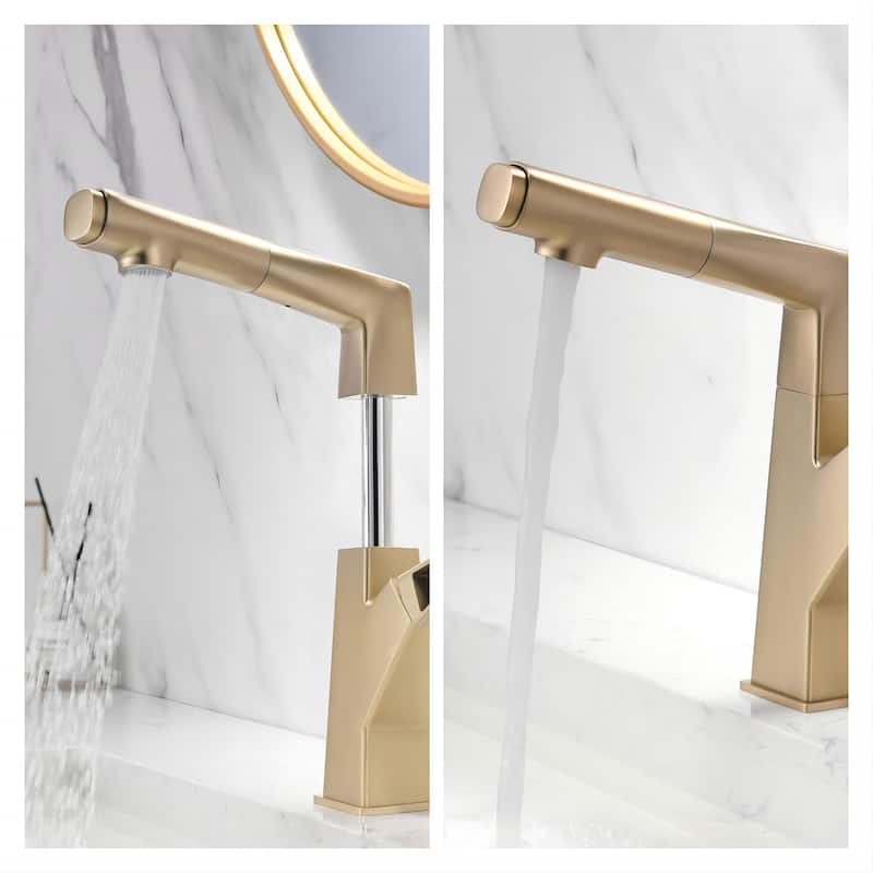 3-Way Swivel Bathroom Sink Pull Out Faucet Single Hole with Hand Spray in Black / Gold