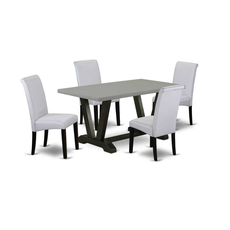 HomeStock 5-Pc Rectangle Natural Oak Finish Solid Wood Top Dining Table with 4 Parson Chair