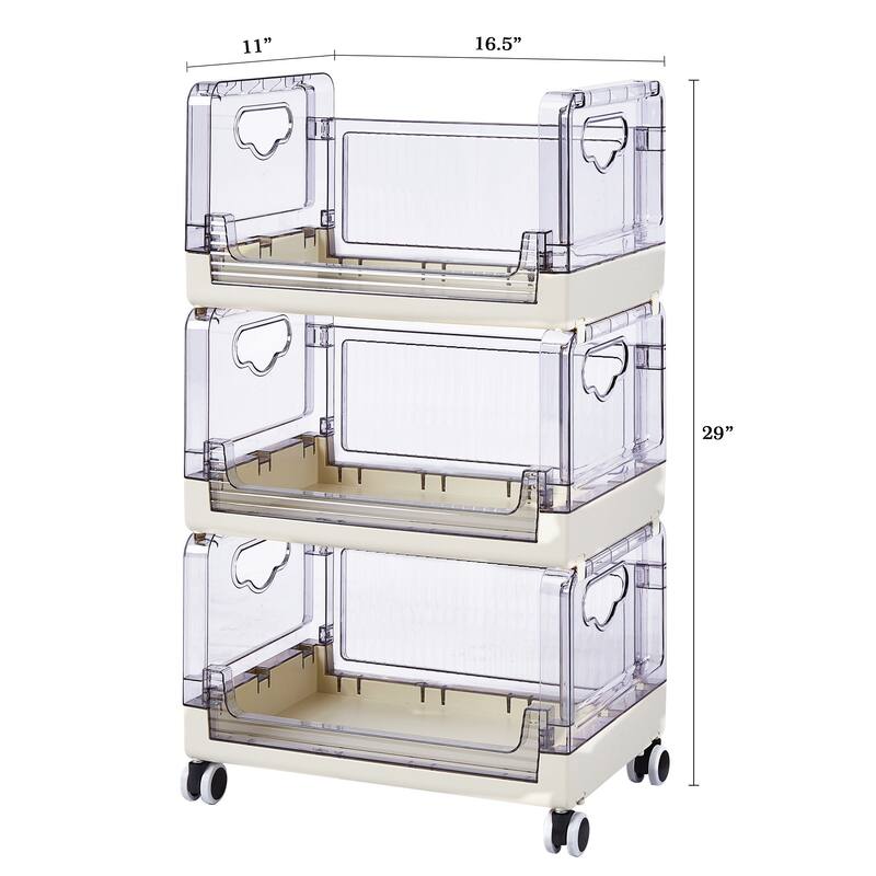 Javlergo 3 Tier Utility Carts, Rolling Metal Storage Cart with Handle and Lockable Wheels, Multifunctional Storage Shelves