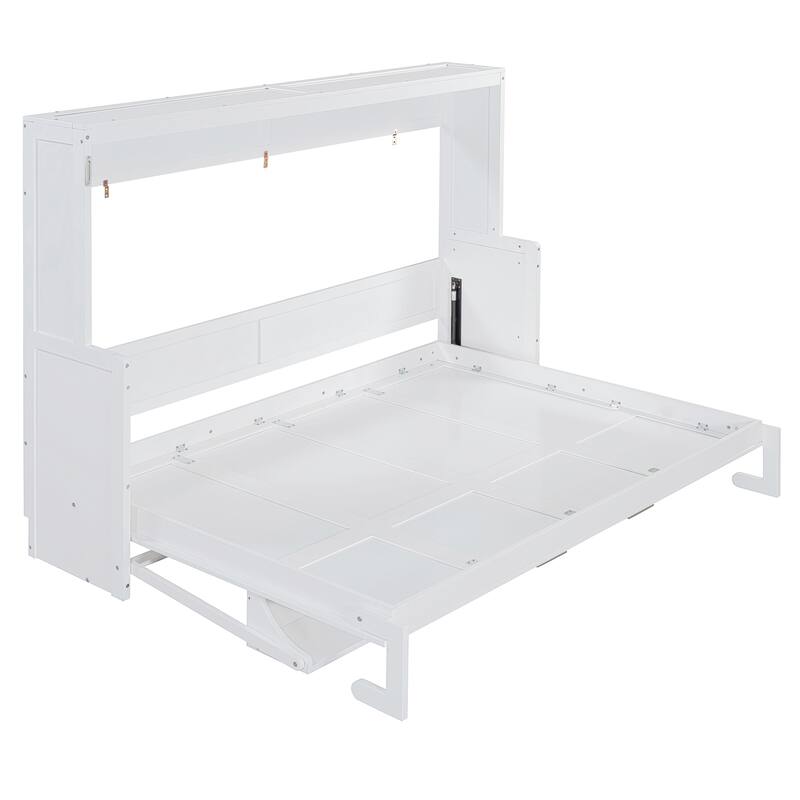 Roomfitters Full/Queen Murphy Bed with Hydraulic Lift and Folding Desk, Space Saving Wall Mounted Sleeper