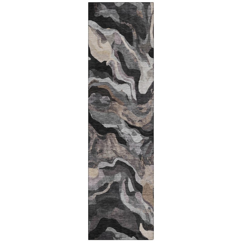 Machine Washable Indoor/Outdoor Modern Brushstrokes Chantille Rug
