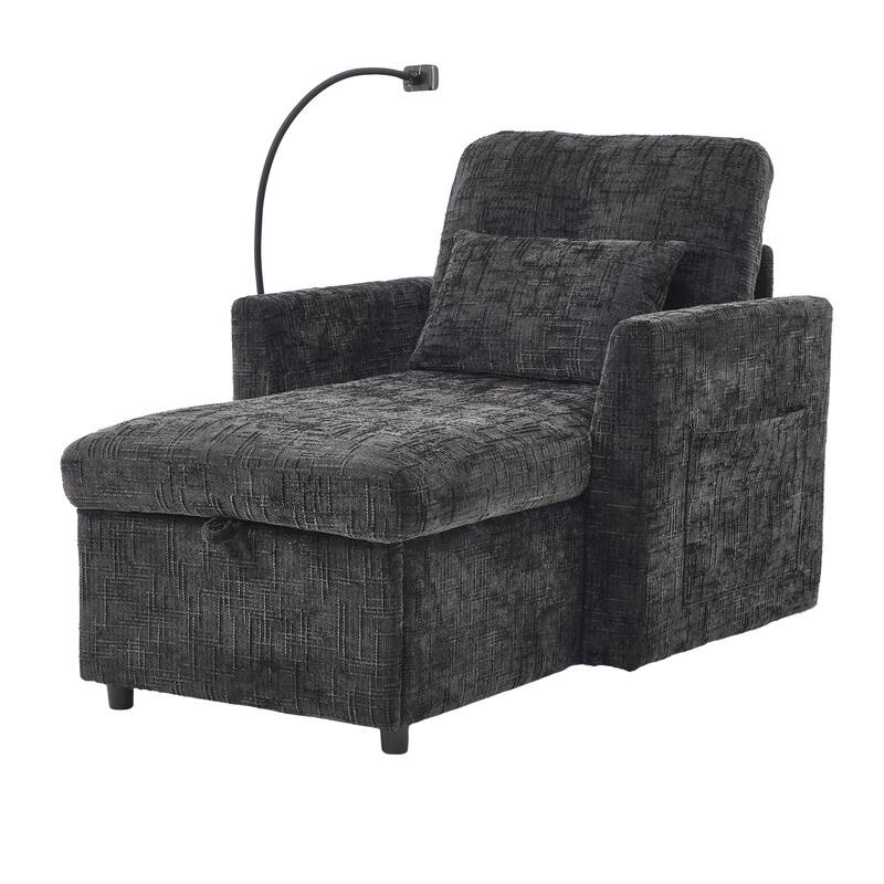 Multifunctional Lazy Person Sofa Recliner Can Be Stored Storage Backrest With Cell Phone Bracket Chenille Single Leisure Chair