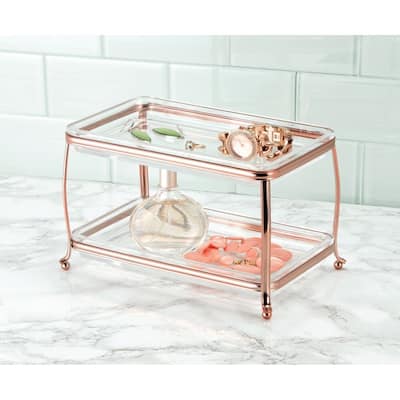 mDesign Makeup Storage Organizer Vanity Tray, 2 Level - Rose Gold/Clear - 10.5 X 6.5