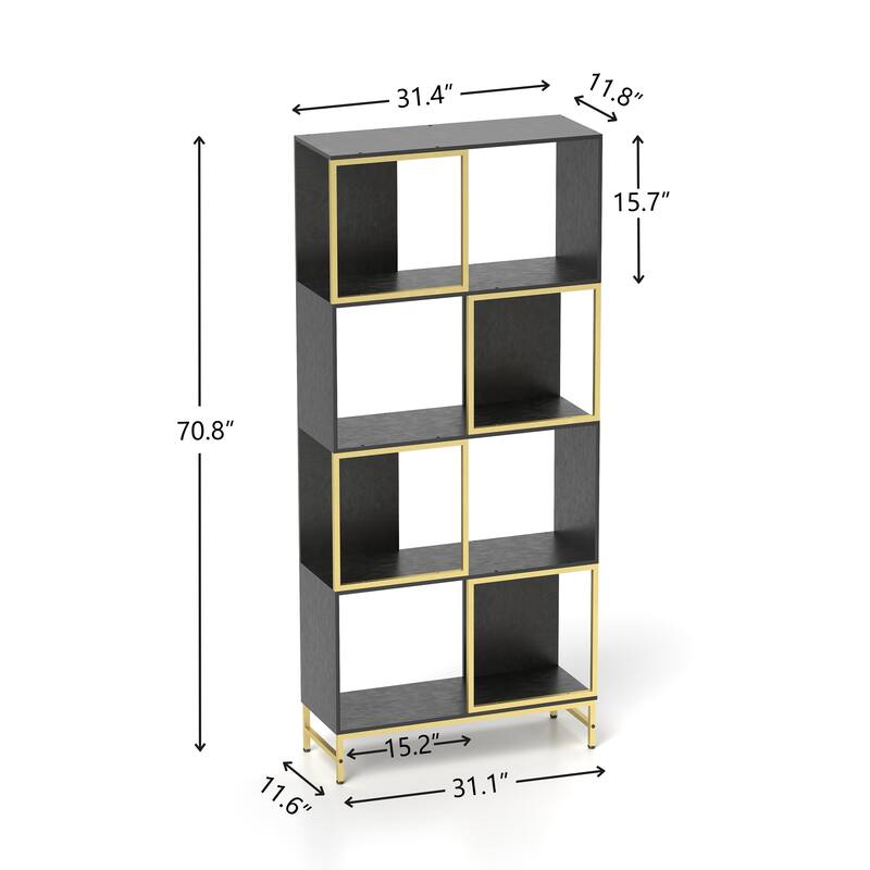 Modern 4-Tier Bookcase, Freestanding Display Storage Shelf with Metal Frame for Living Room, Black