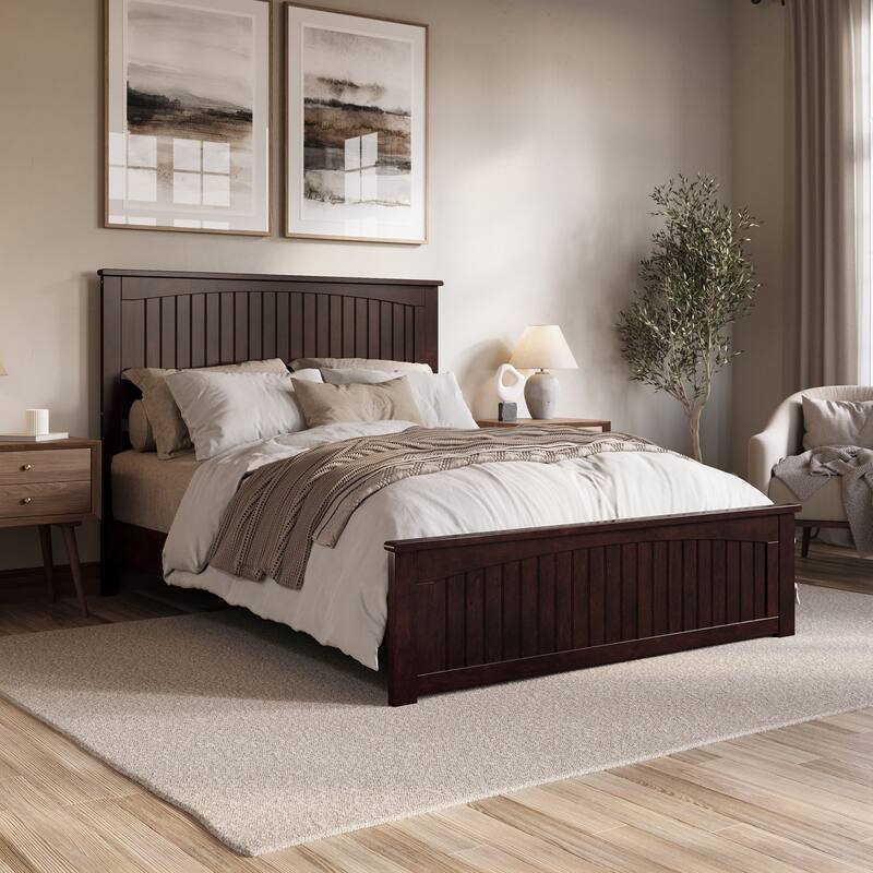 Naples Solid Wood Low Profile Platform Bed with Matching Footboard - Espresso - Queen