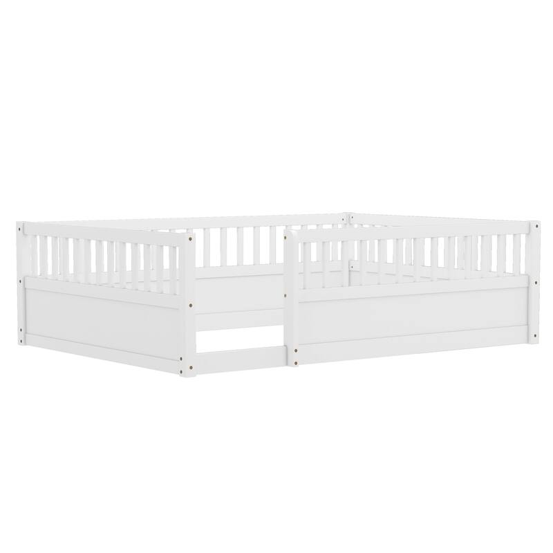 Full Floor Bed Frame with Fence, Montessori wooden children's floor bed,Wood Kids Floor Beds Frame for Bedroom Playroom