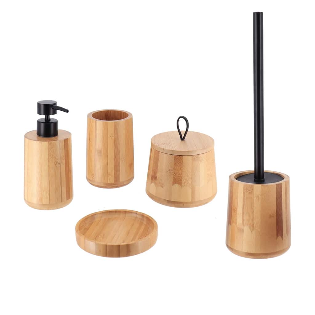 5-Piece Bathroom Accessory Set Bamboo Natural Decor