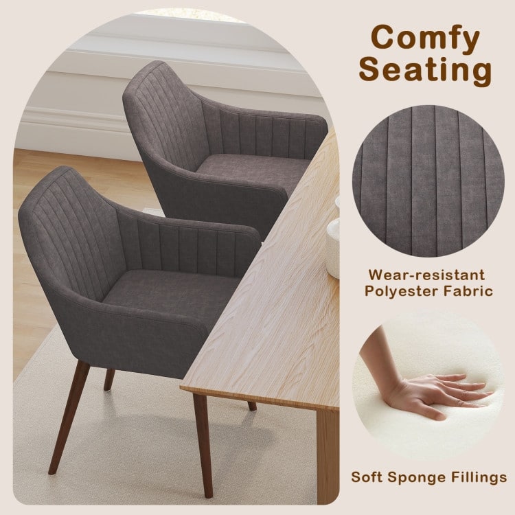 Rubber Wood Dining Chair Set of 2 with Padded Seat and Armrest - 24.5" x 23.5" x 34"