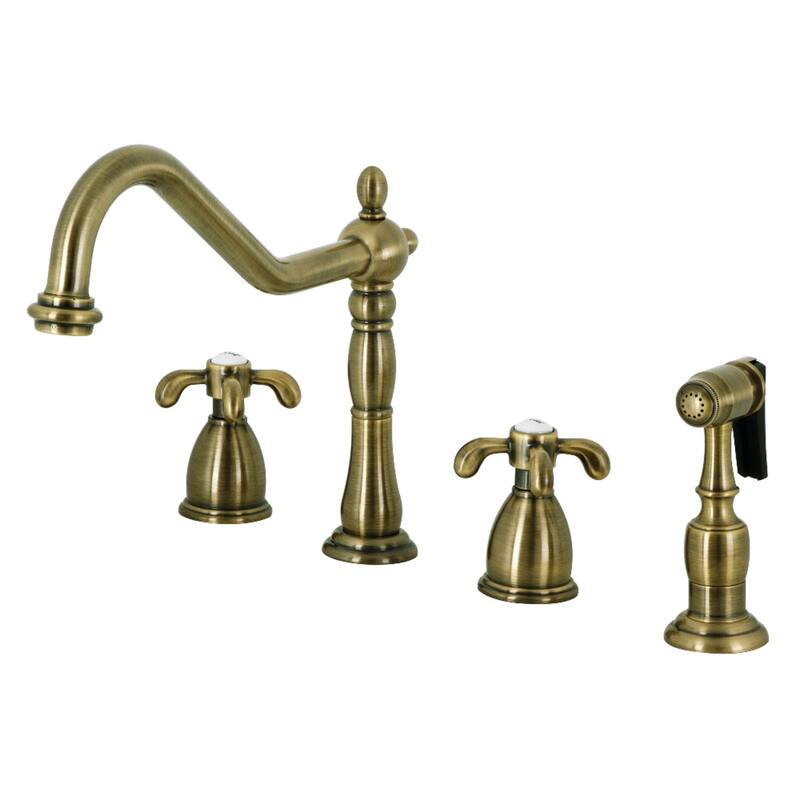 Kingston Brass French Country Widespread Kitchen Faucet with Brass Sprayer - Antique Brass
