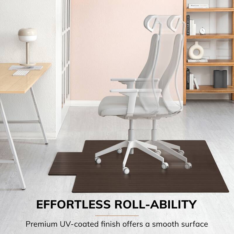 Jani Eco Bamboo Roll-Up Rectangular Chair Mat with Lip - (55 x 57), Eco-Friendly Chair Mat