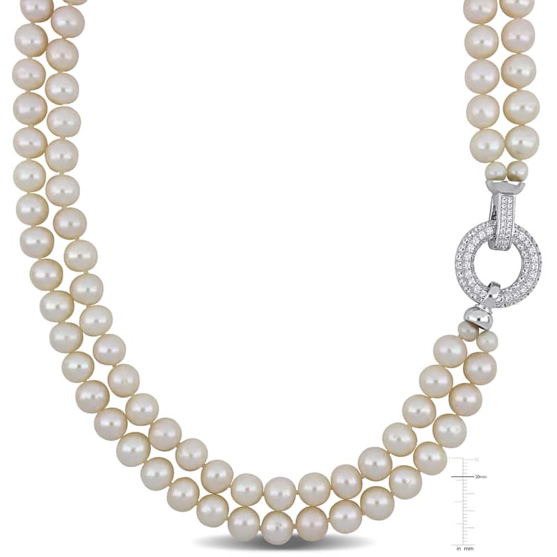 Miadora Freshwater Cultured Pearl Double String Necklace Sterling Silver Clasp (7-8mm)
