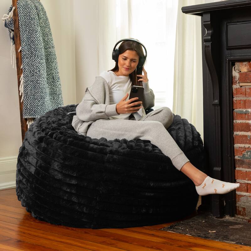 Jaxx Saxx 4ft - Large Round Bean Bag for Adults - Plush Synthetic Fur