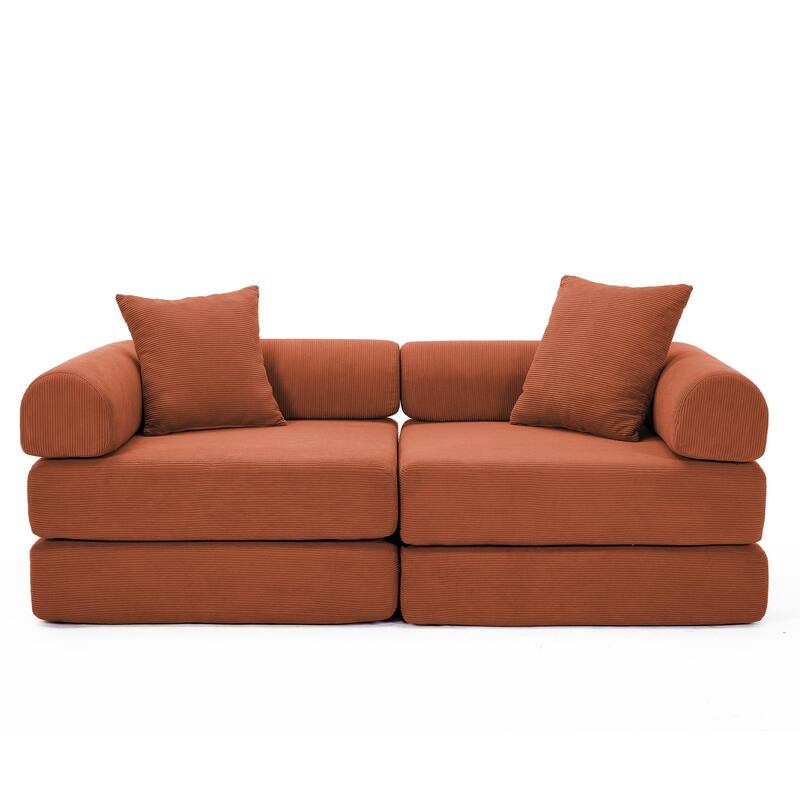 Modular Couch Sofa Bed, Convertible Design with Removable Armrests,Folding Mattress Couch for Small Spaces ,No Assembly