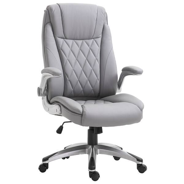slide 2 of 9, High Back Executive Office Chair, Faux Leather Computer Desk Chair with Lumbar Support, Ergonomic Home Office Chair - N/A Grey