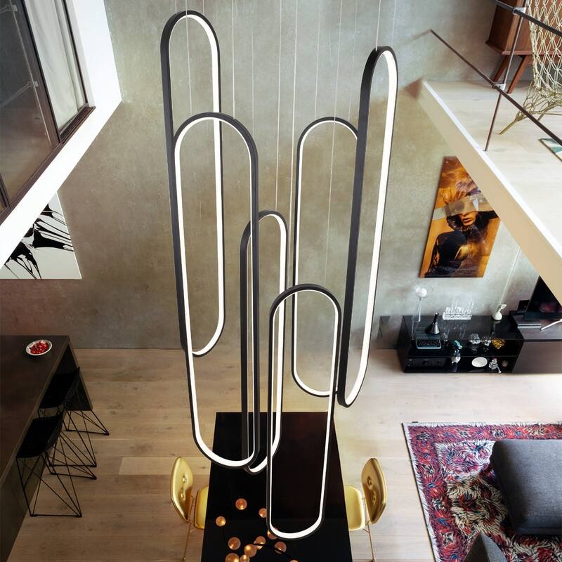 Modern LED Chandelier Large High Ceiling 6 Ring Dimmable Chandelier