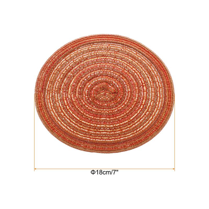 4pcs Round Braided Placemats Non-Slip Washable Round Table Mats - Orange - 7"