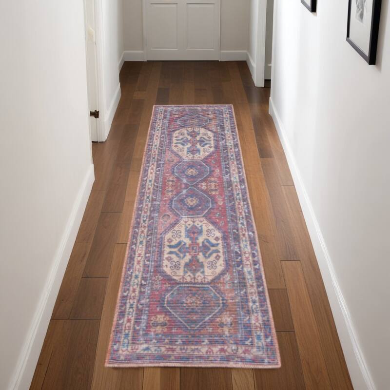 Power Loomed Distressed Area Rug - 96' X '26' X '0.28 - Oxford Blue - Runner