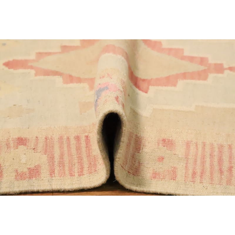 Hand Woven Oriental 100% Wool Carpet Southwestern Tribal Beige & Ivories Kilim Runner Rug - 10' 0'' X 2' 9''