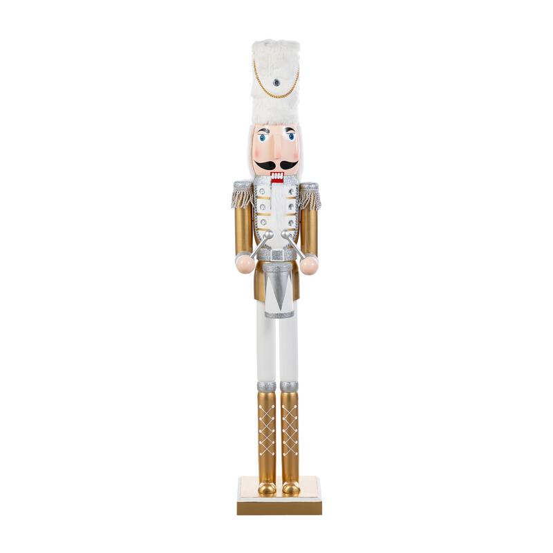 Glitzhome Set of 2 Wooden Christmas Gold Dressed King & Soldier Nutcrackers for Festive Party Fireplace Decor