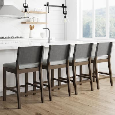 Nathan James Linus Modern Upholstered Bar Stool with Back and Solid Rubberwood Legs