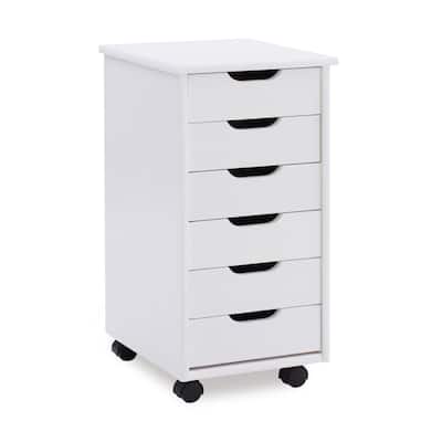 26” White Rolling Storage Cabinet with 6 Drawer