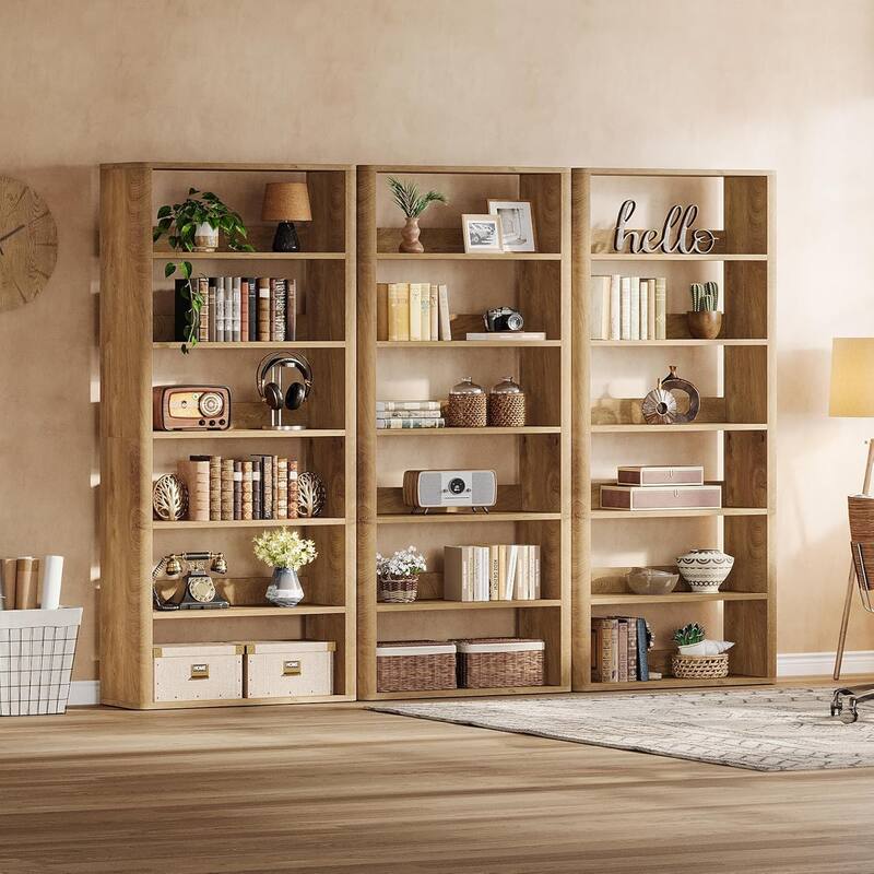 6-Tier Tall Open Bookshelves and Bookcases with Storage Shelves, 70.9" Floor Standing Library Wood Display - 2pcs