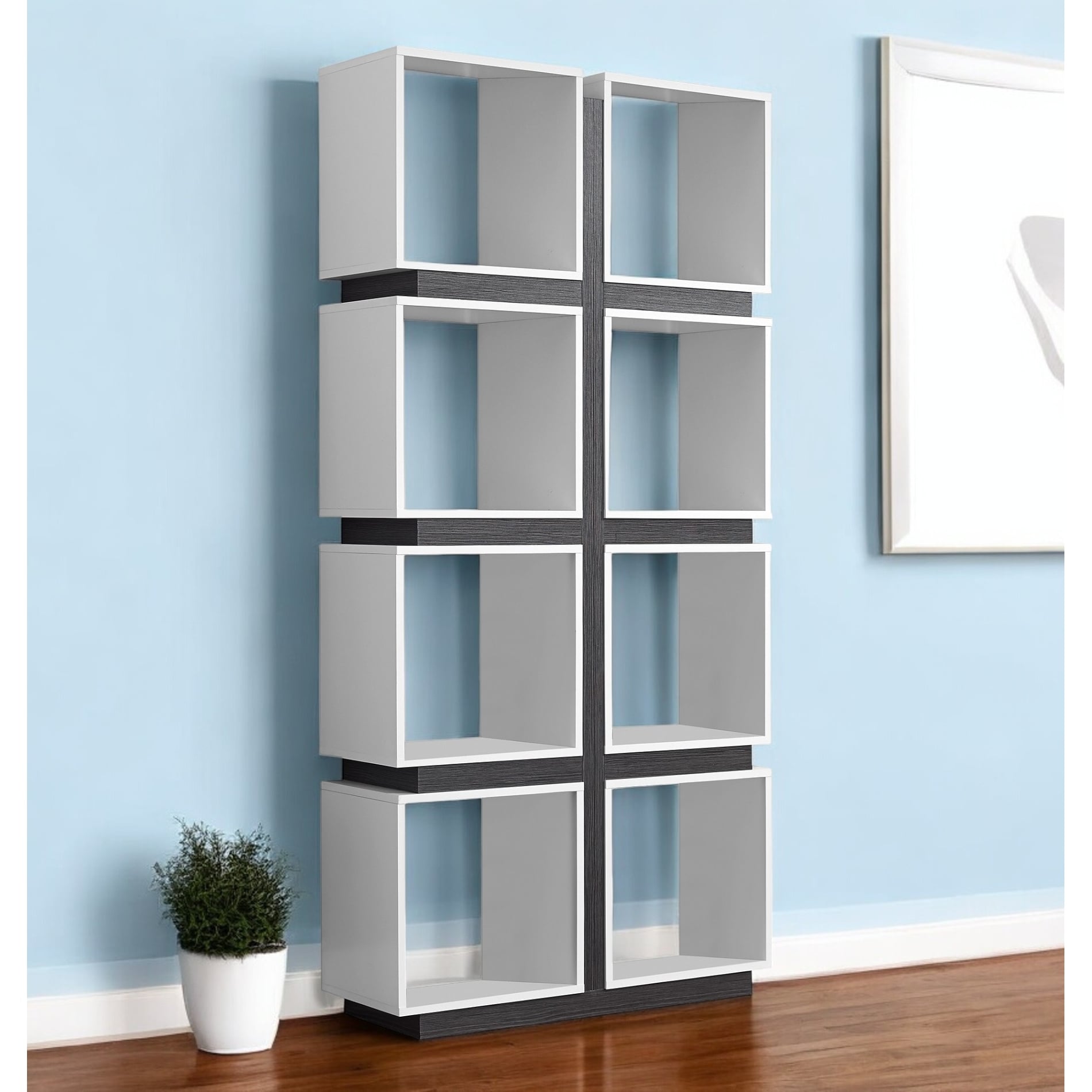 HomeRoots 71" White Wood Eight Tier Cube Bookcase