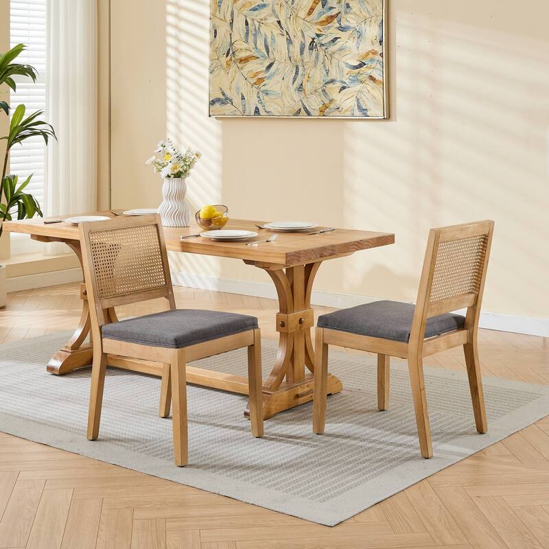 Rattan Dining Chairs Set of 2, Modern Dining Room Chairs, Cane Upholstered Kitchen Side Chair with Natural Hardwood Frame