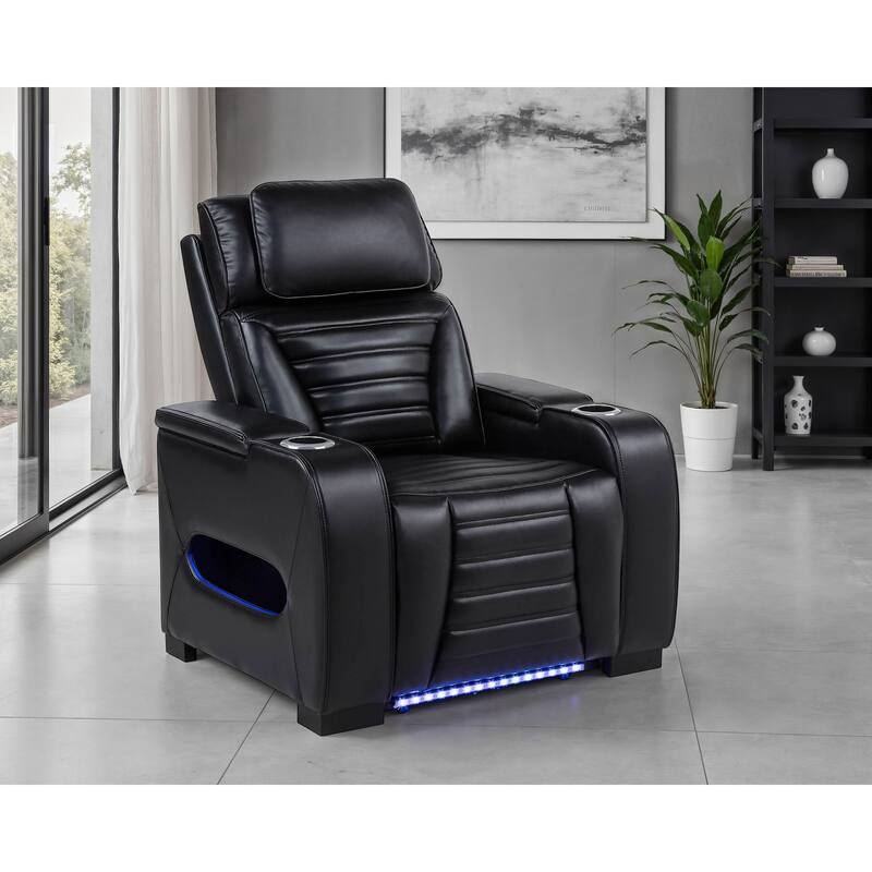 Zuma Faux Leather Upholstered Dual Power LED Recliner Black