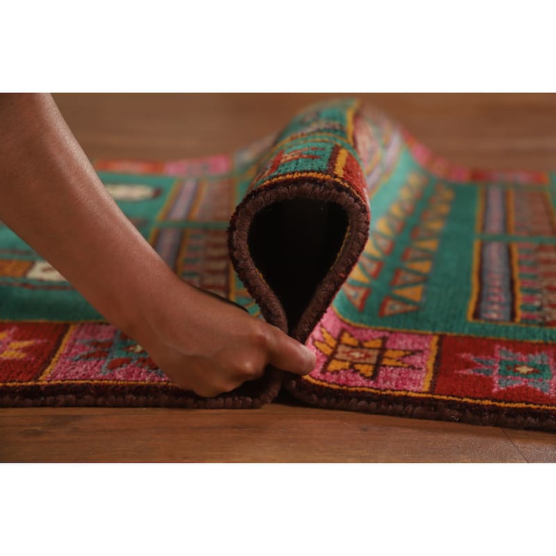 Hand Knotted Oriental 100% Wool Carpet Traditional Tribal Green Heriz (serapi) Runner Rug - 9' 10'' X 4' 2''