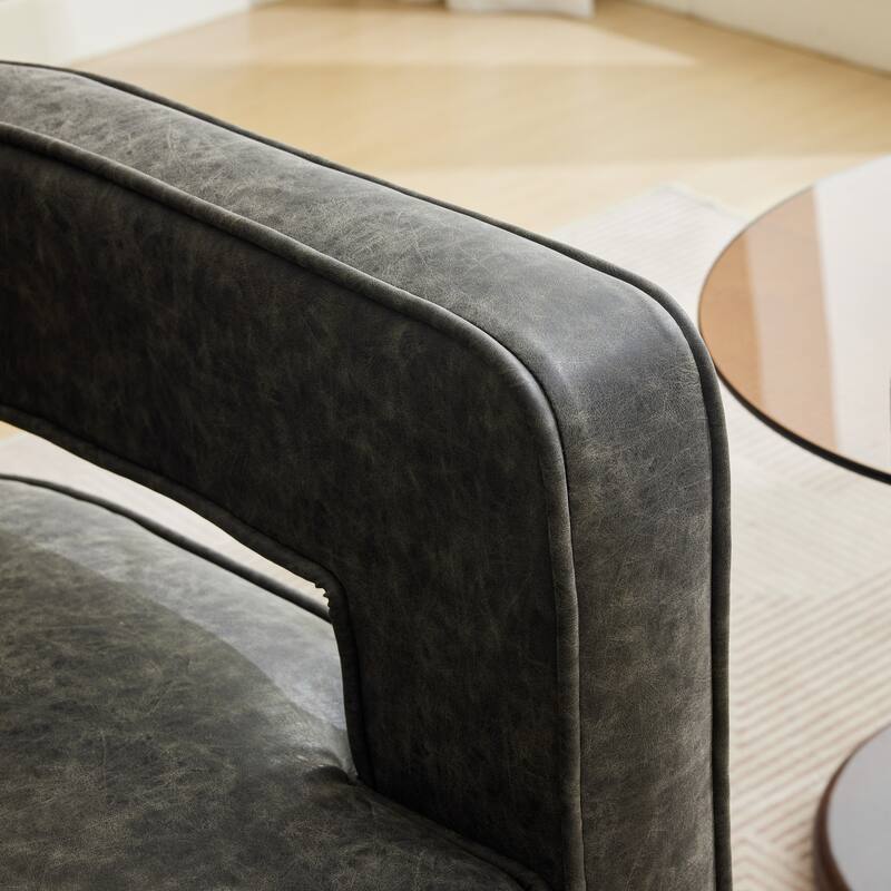 Modern Swivel Chair,PU leather Barrel Chair with Wooden Base and pillow