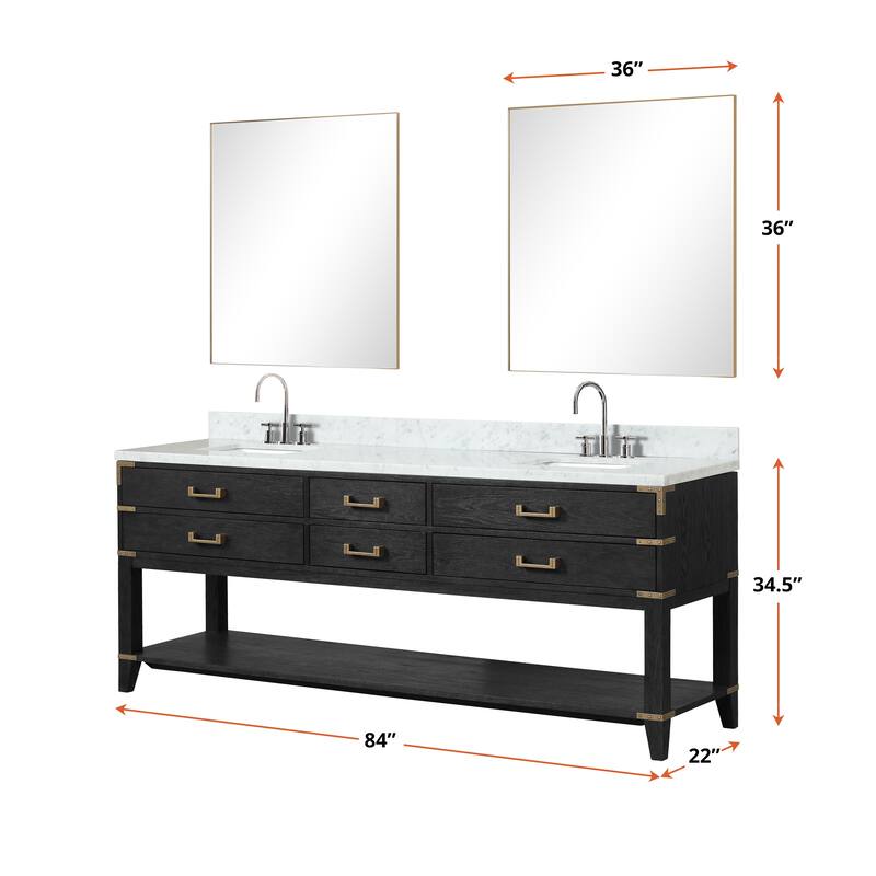 Lexora Norwalk Bath Vanity, Carrara Marble Top, Faucet Set, and Mirror