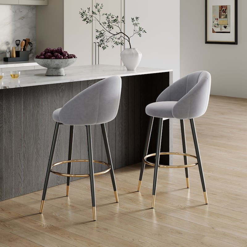 Christopher Knight Home - Riven Luxe 40.5" High Back Velvet Bar Stool Set with Gold Metal Accents - Gold+Black+Gray