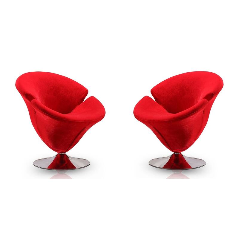 Manhattan Comfort Tulip Polished Chrome Velvet Swivel Accent Chair (Set of 2) - Red