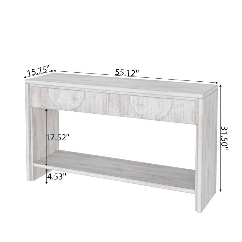 Farmhouse 55.12" Console Table with Distressed Wood Finish and Fluted Drawers for Living Rooms