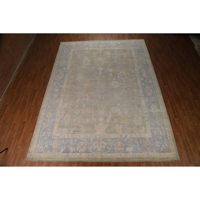 Hand Knotted Oriental 100% Wool Carpet Transitional All-Over Greys & Charcoal Oushak Area Rug - 13' 9'' X 10' 2''