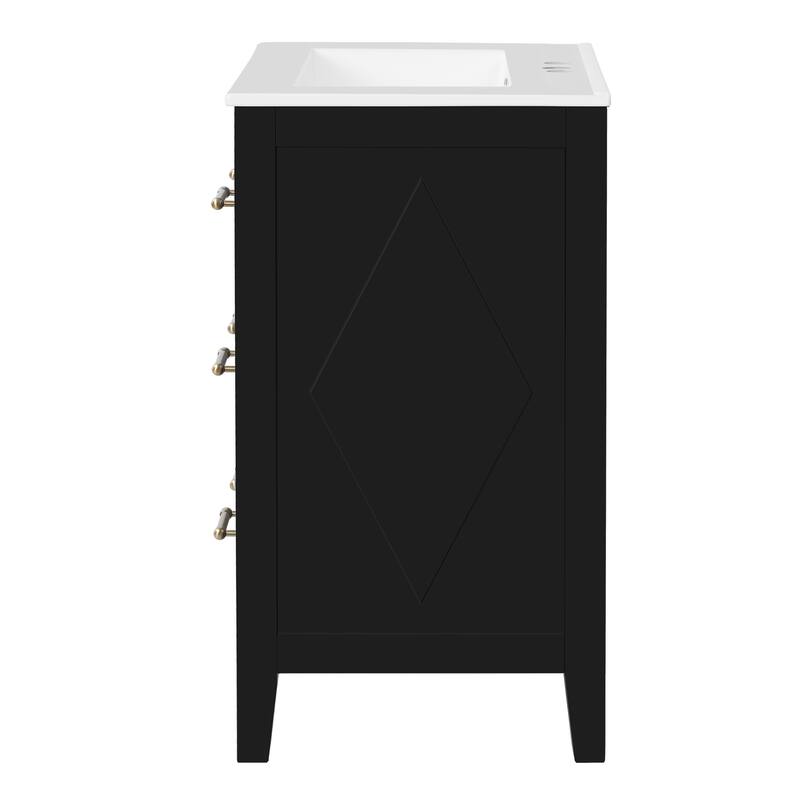 24'' Bathroom Vanity with Ceramic Sink Combo, Freestanding Single Vanity Set with 3 Drawers, Solid Wood Frame