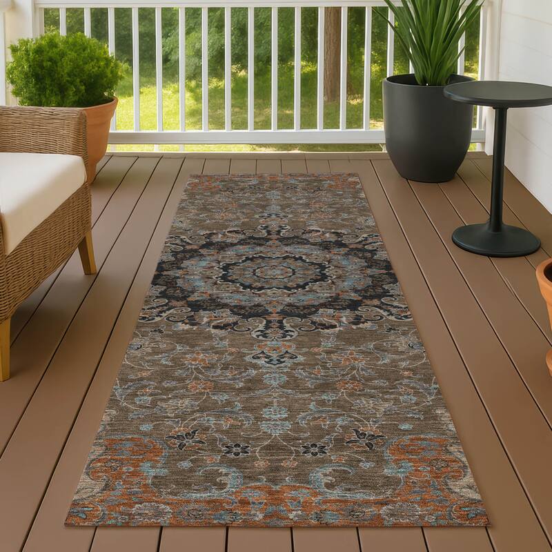Machine Washable Indoor/ Outdoor Traditional Awaka Chantille Rug - Chocolate - 2'3" x 7'6"