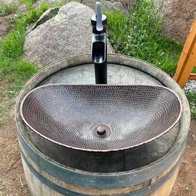 18" Oval Copper Vessel Bath Sink highlighted in Brushed Sedona by SimplyCopper - 17-1/2" x 4" Center x 5" Ends