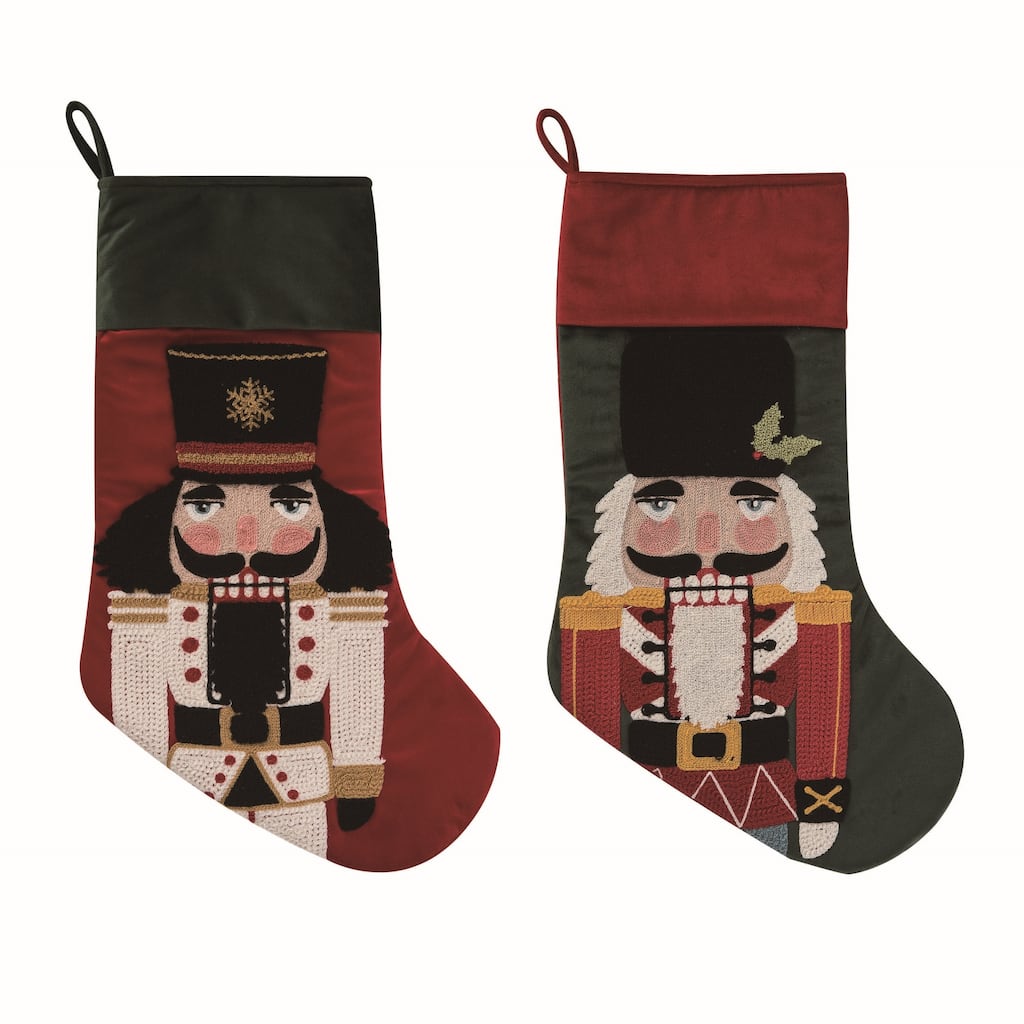 Transpac Fabric Nutcracker Stocking Set of 2 Christmas Home Decorations