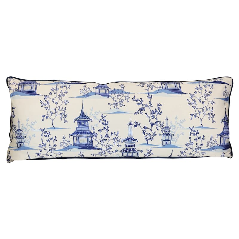 StyleCraft Blue Pavilion Chinoiserie Pillow - Cobalt Blue - 36" x 14"