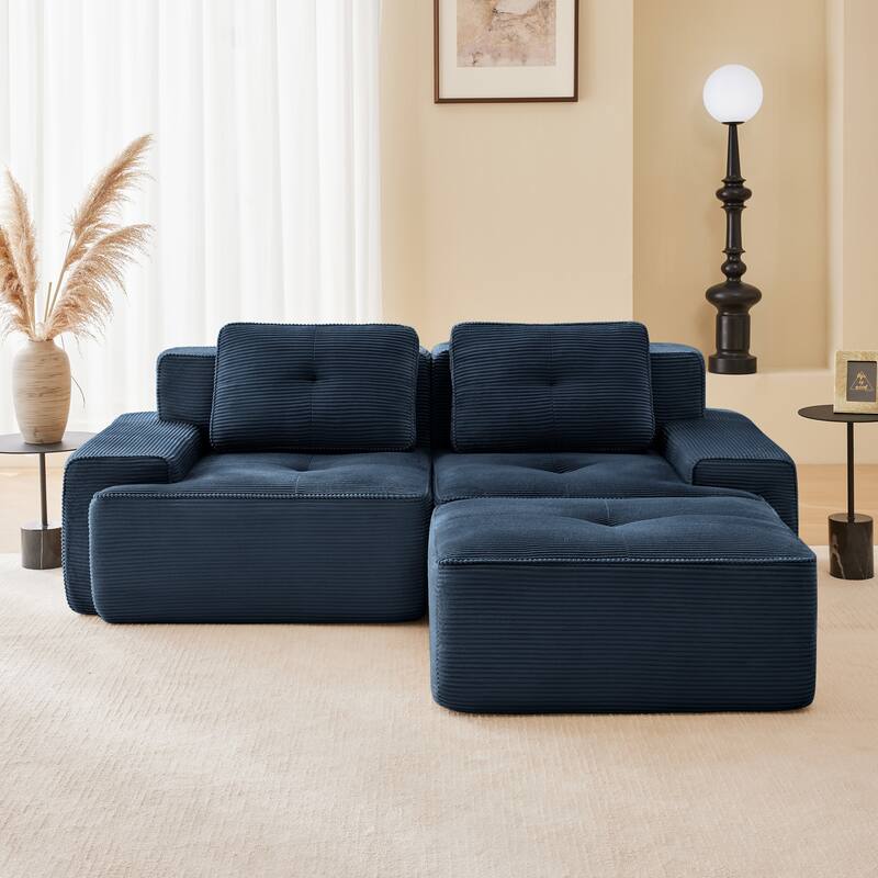 82" Modern L-Shaped Modular Sectional Sofa for Living Room, Corduroy Fabric, 2-Seater Couch with Deep Seat