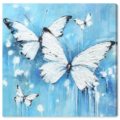 Art Remedy Textured Blue Butterflies Gallery Wrapped Butterfly 1 Piece Canvas Wall Art