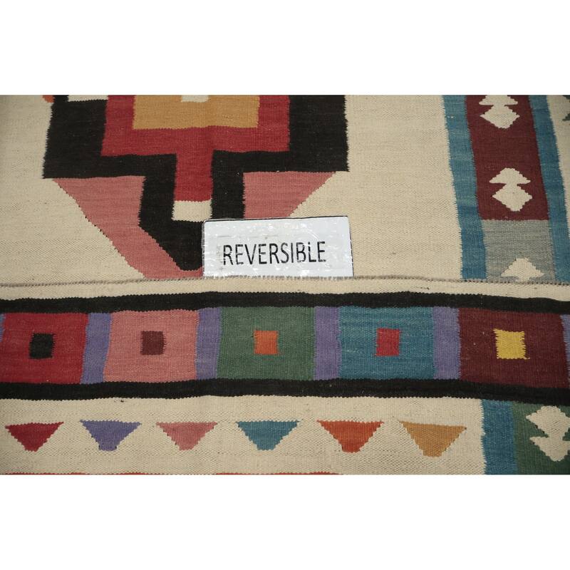 Hand Woven Oriental 100% Wool Carpet Southwestern Tribal Multi-Colored Kilim Area Rug - 12' 5'' X 5' 2''