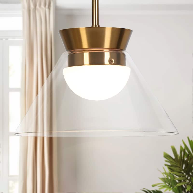 Modern 1-Light LED Gold Pendant Light with Clear Glass for Kitchen Island Dining Room - W11.8"*H7.5"